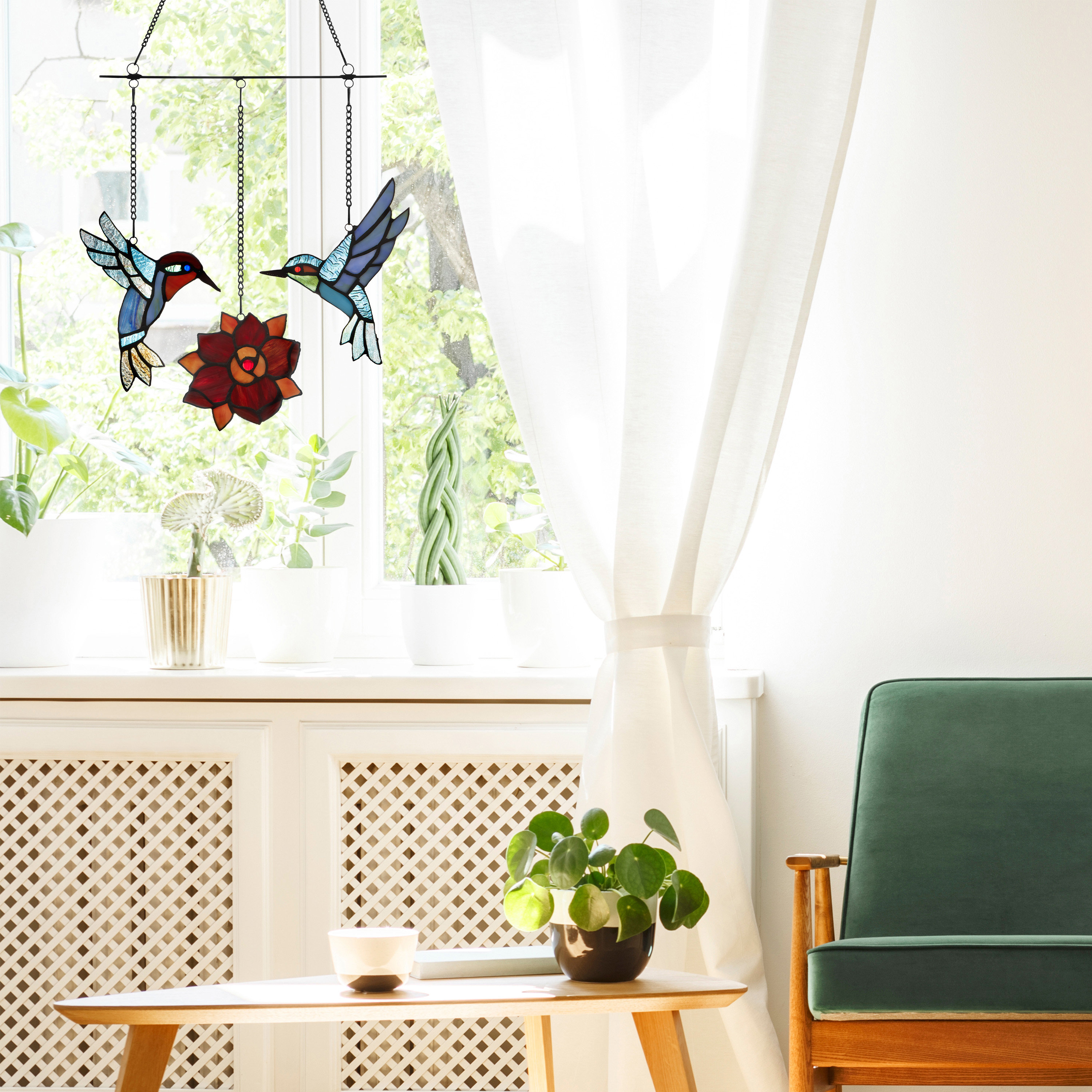 Red Barrel Studio 12.75"H Hummingbirds Stained Glass Decorative Window